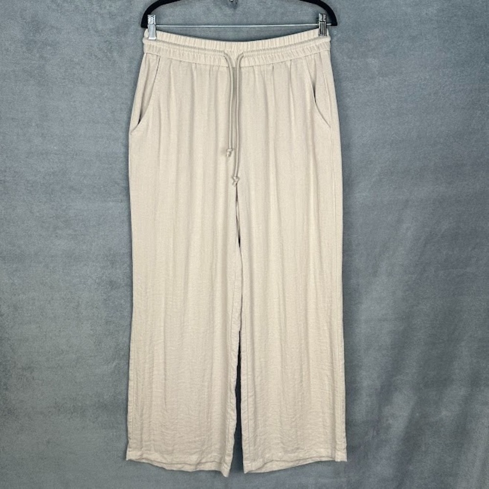 Halara Pants Womens Large Tan High Waisted Drawstring Pocket Wide Leg Resort